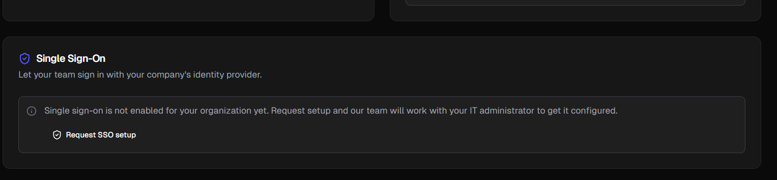 The Single Sign-On section in My Organization settings